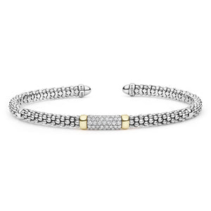 Two-Tone Medium Diamond Station Mini Versa Torque Bracelet | 3mm
