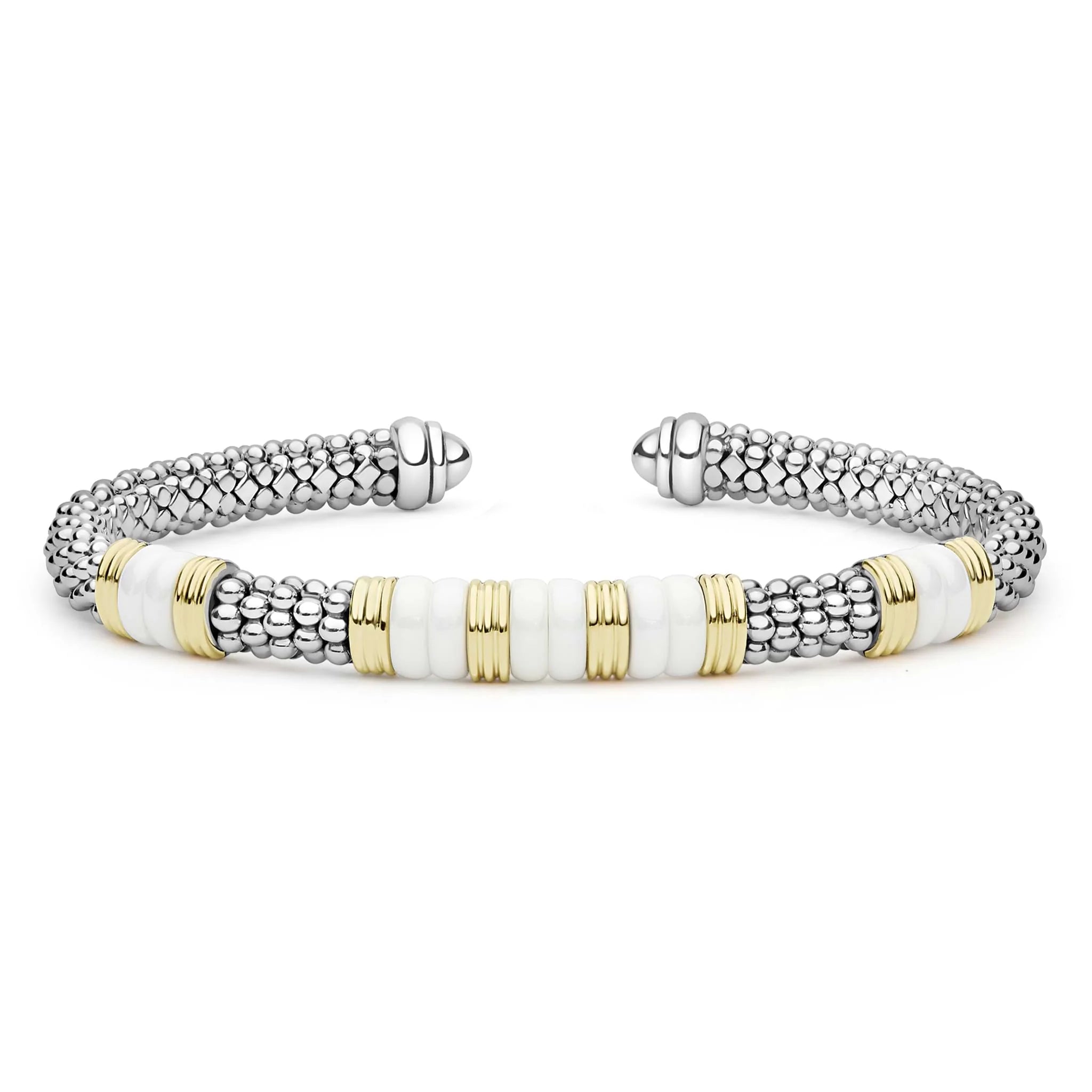 Two-Tone Five Station White Ceramic Versa Torque Bracelet | 5mm