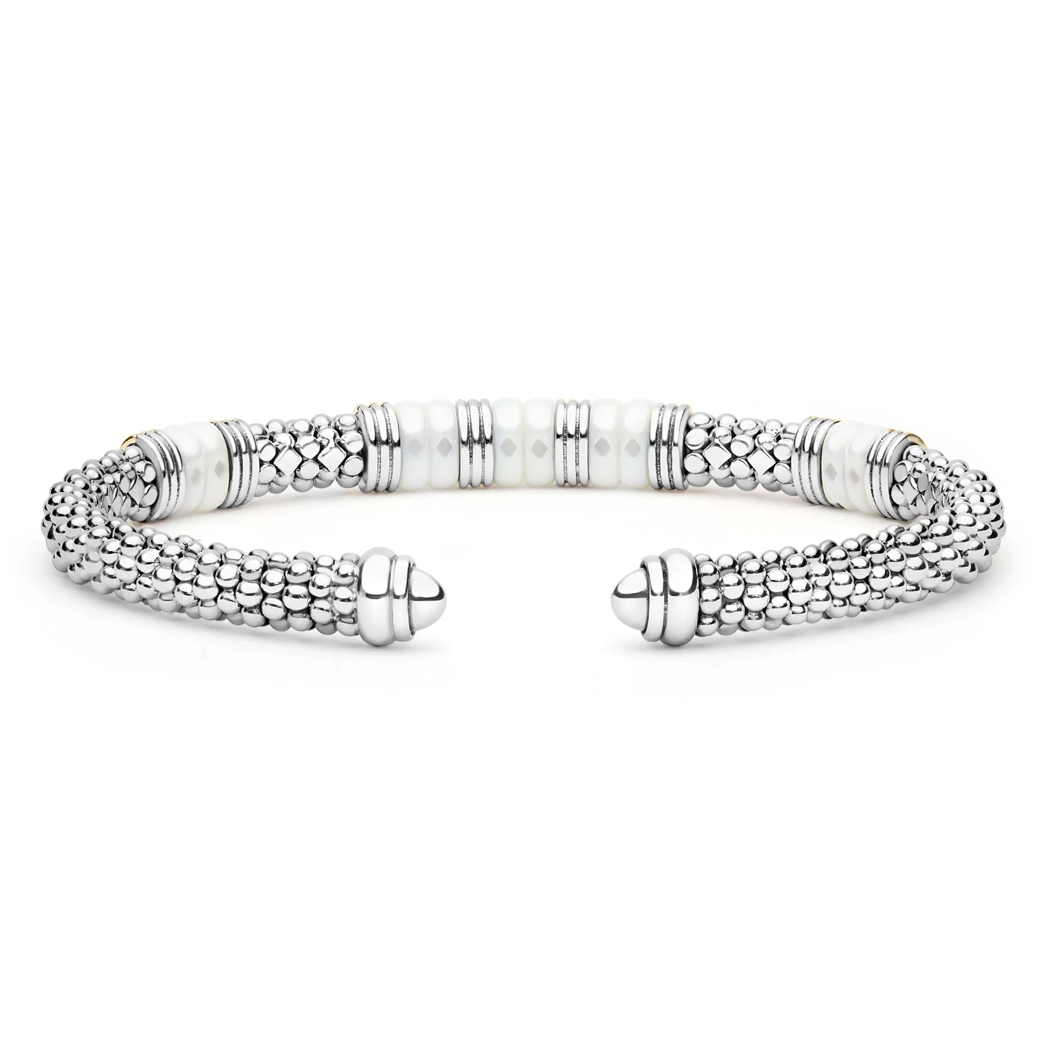 Two-Tone Five Station White Ceramic Versa Torque Bracelet | 5mm