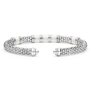 Two-Tone Five Station White Ceramic Versa Torque Bracelet | 5mm