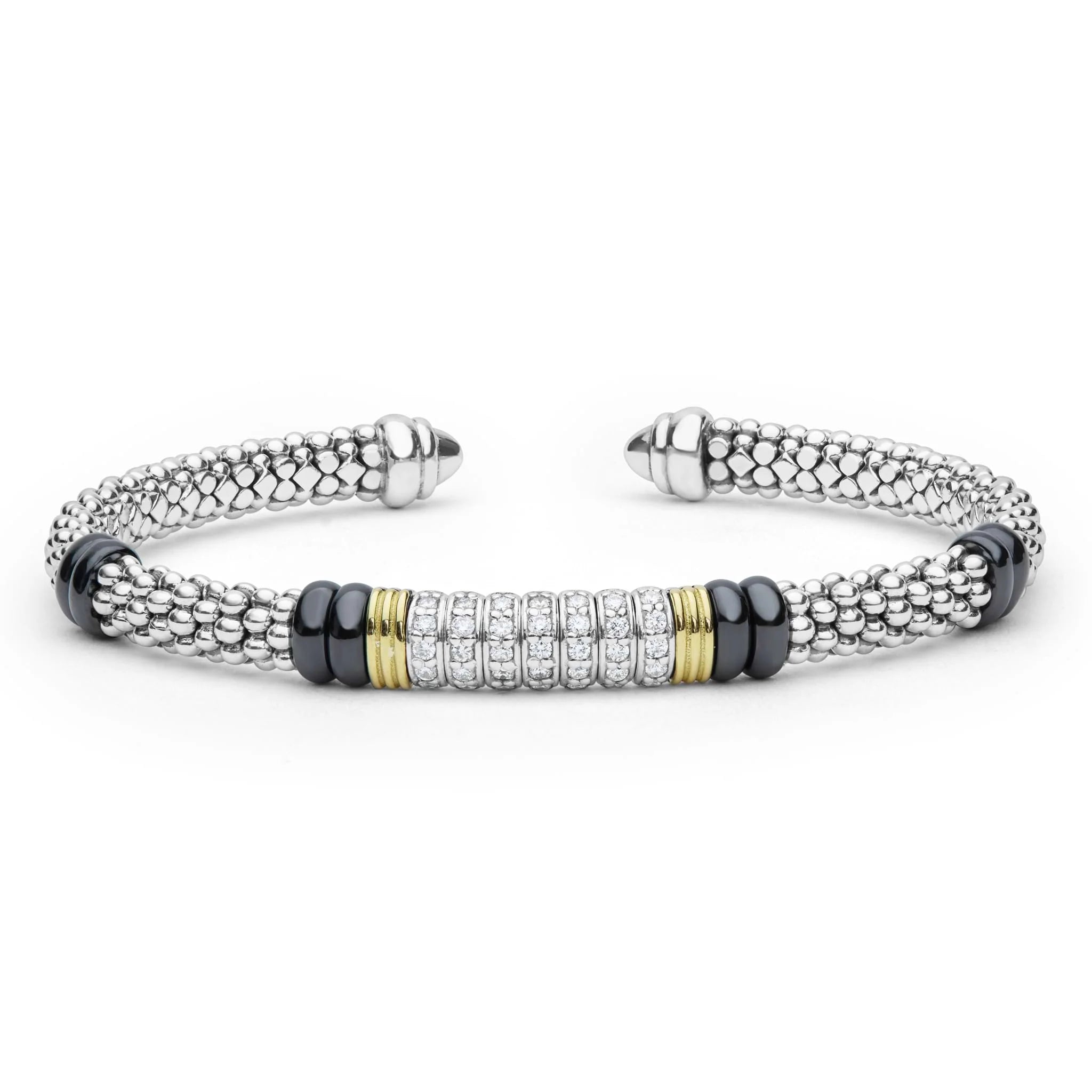 Two-Tone Diamond Station Black Ceramic Versa Torque Bracelet | 5mm