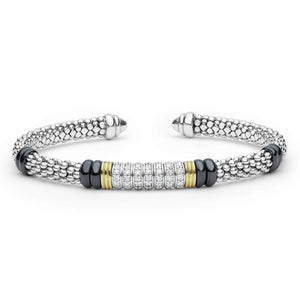 Two-Tone Diamond Station Black Ceramic Versa Torque Bracelet | 5mm