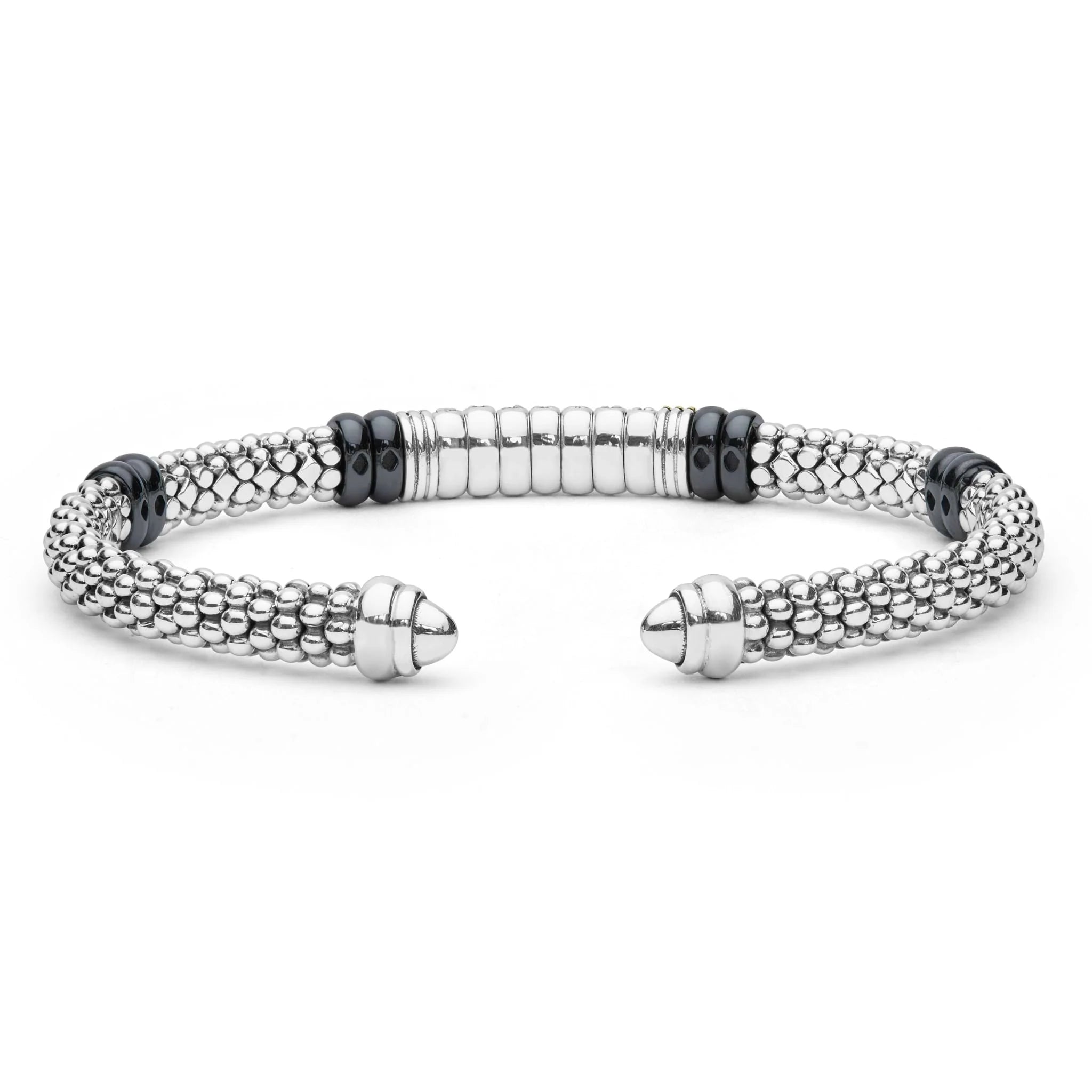 Two-Tone Diamond Station Black Ceramic Versa Torque Bracelet | 5mm