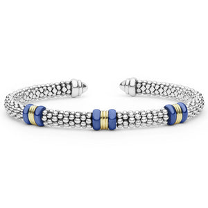 Two-Tone Three Station Ultramarine Ceramic Versa Torque Bracelet | 5mm