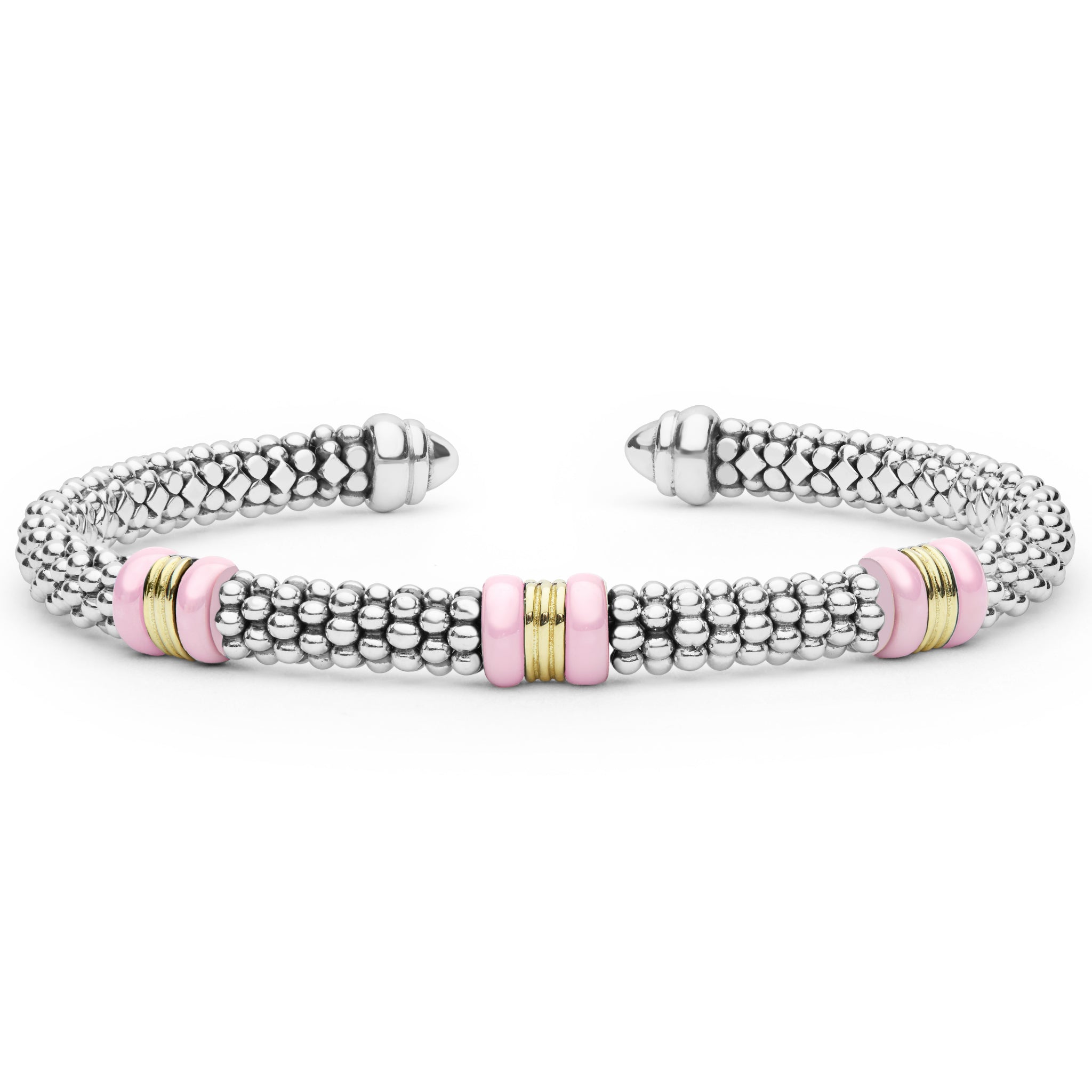 Two-Tone Three Station Pink Ceramic Versa Torque Bracelet | 5mm