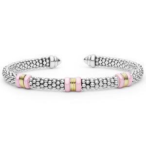 Two-Tone Three Station Pink Ceramic Versa Torque Bracelet | 5mm