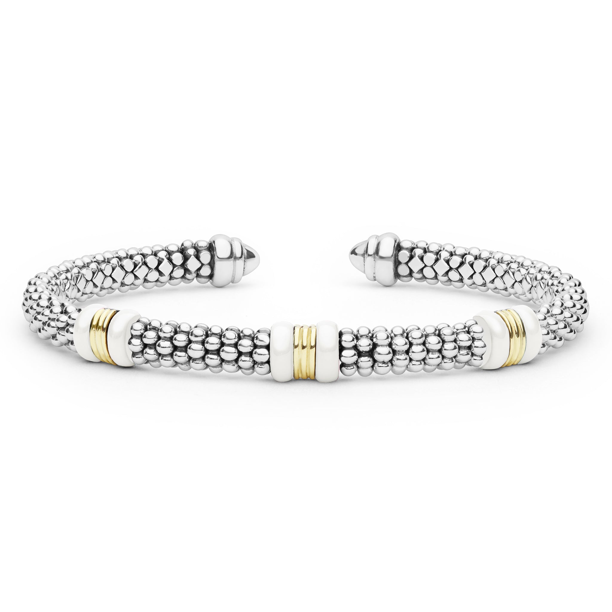 Two-Tone Three Station White Ceramic Versa Torque Bracelet | 5mm