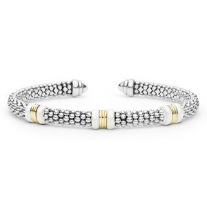 Two-Tone Three Station White Ceramic Versa Torque Bracelet | 5mm