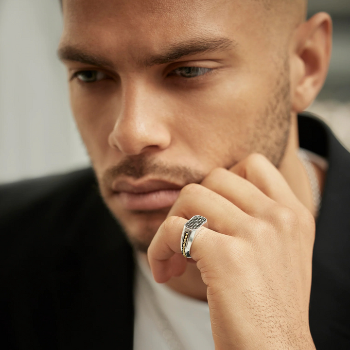 Two-Tone Octagon Black Diamond Ring