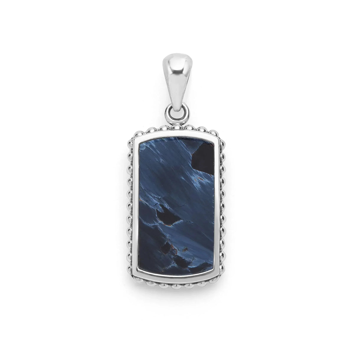 Small Sterling Silver and Pietersite Tag Amulet on a white background
