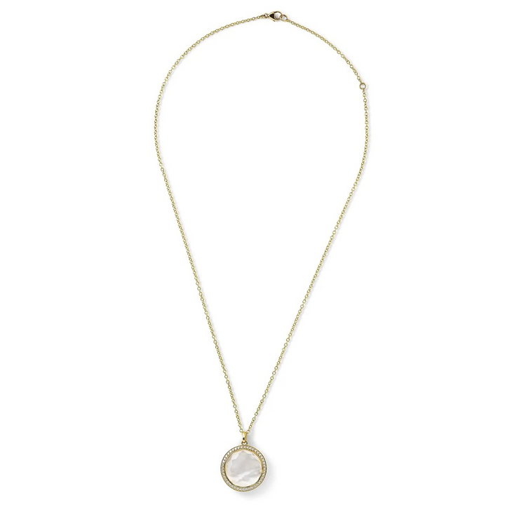 18K Gold Mother of Pearl Diamond Halo Pendant Necklace