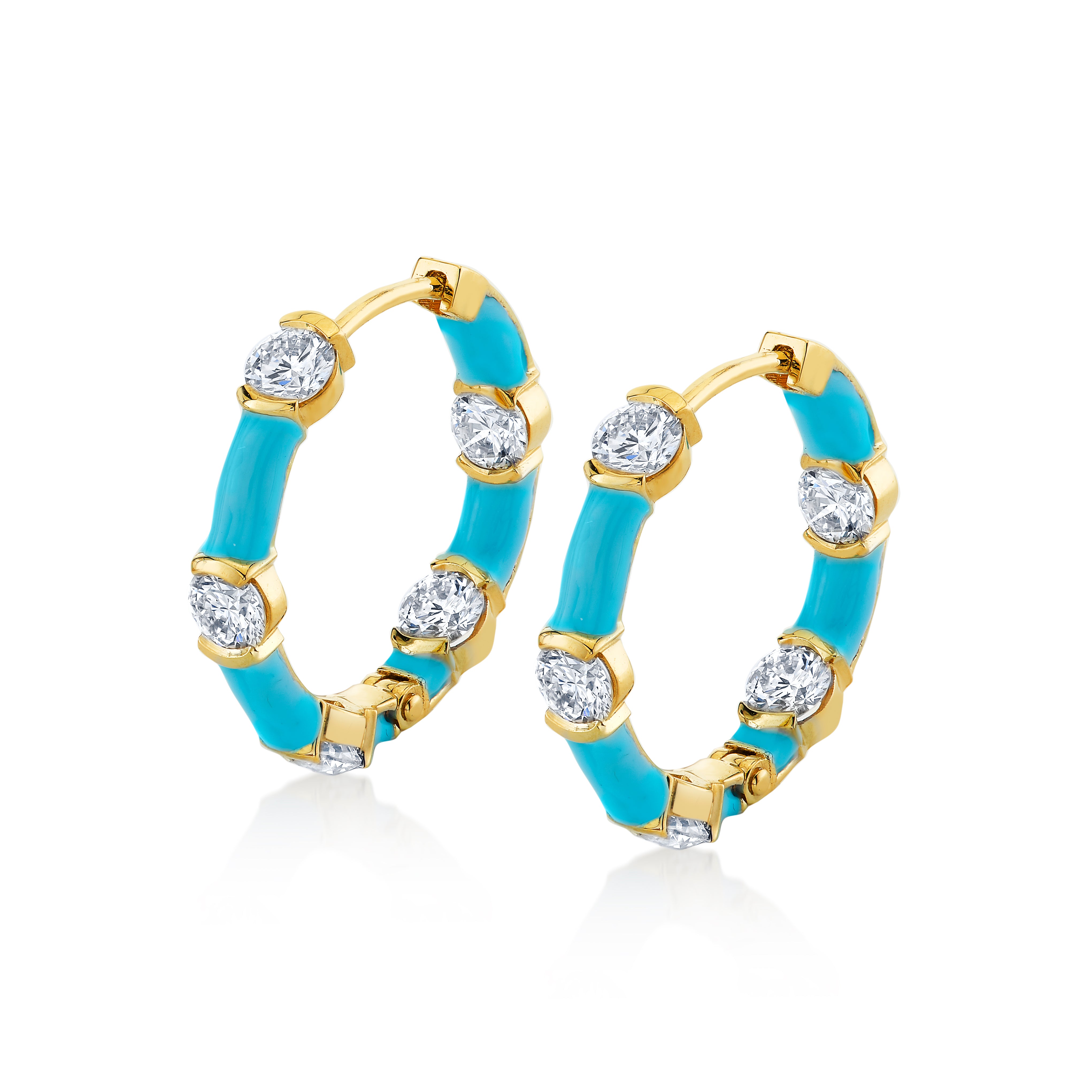 1.43ctw Diamond with Baby Blue Enamel Hoop Earring