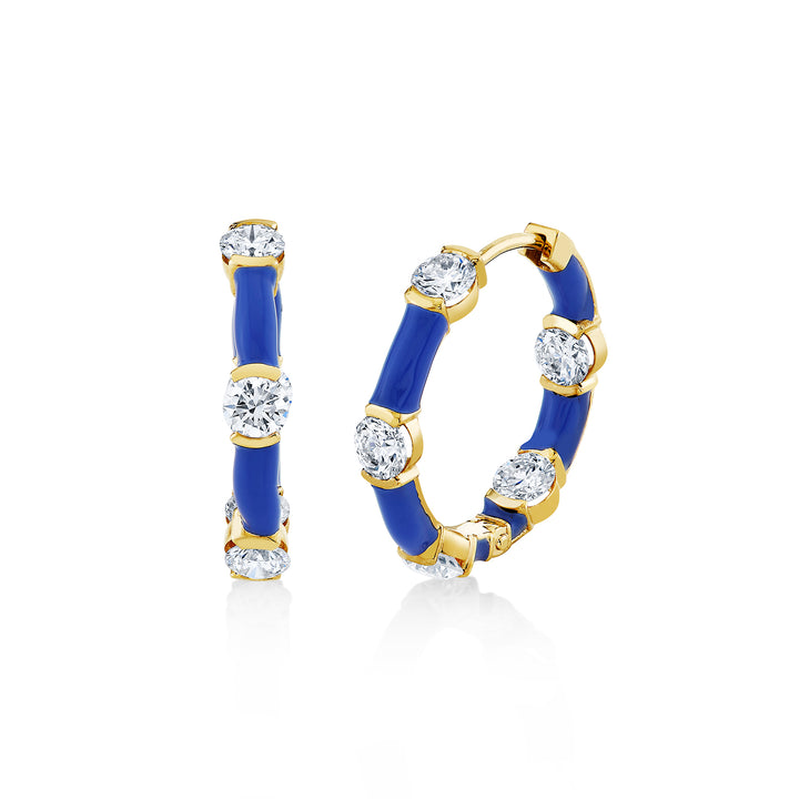 1.42ctw Diamond with Royal Blue Enamel Hoop Earring