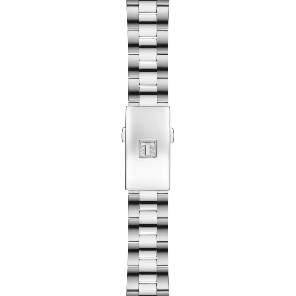 Silver watch band on a white background