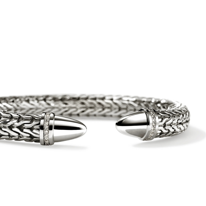 Sterling Silver Spear Flex Cuff With Diamonds 8.9MM