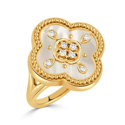 18K Yellow Gold Diamond and White Mother of Pearl