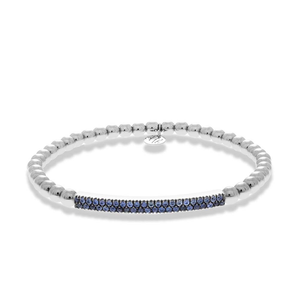 white gold beads with sapphires stretch bracelet on a white background