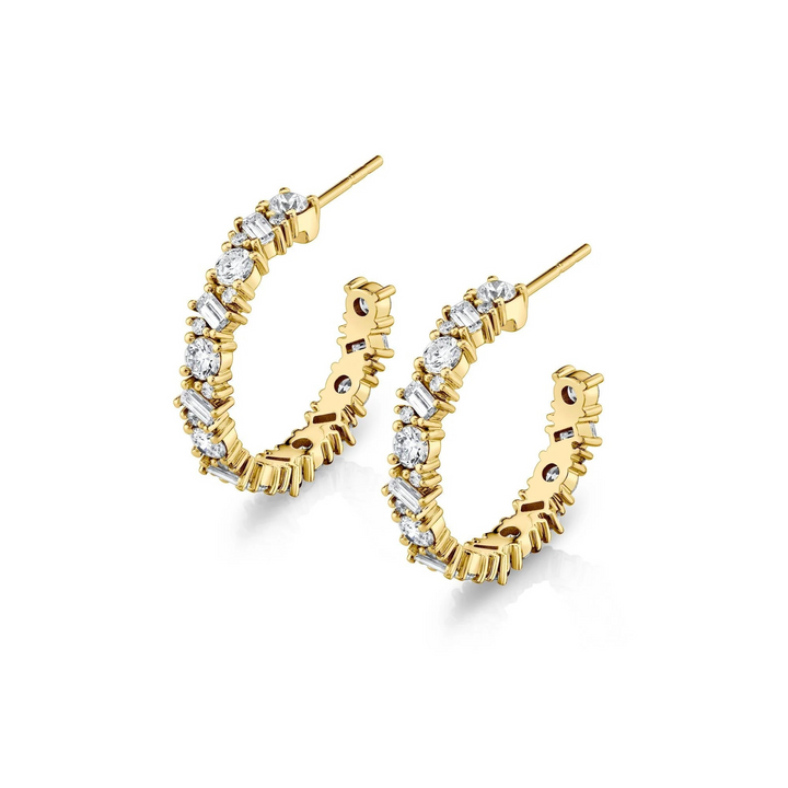 3.44ctw Diamond Montage Baguette Cluster Hoops