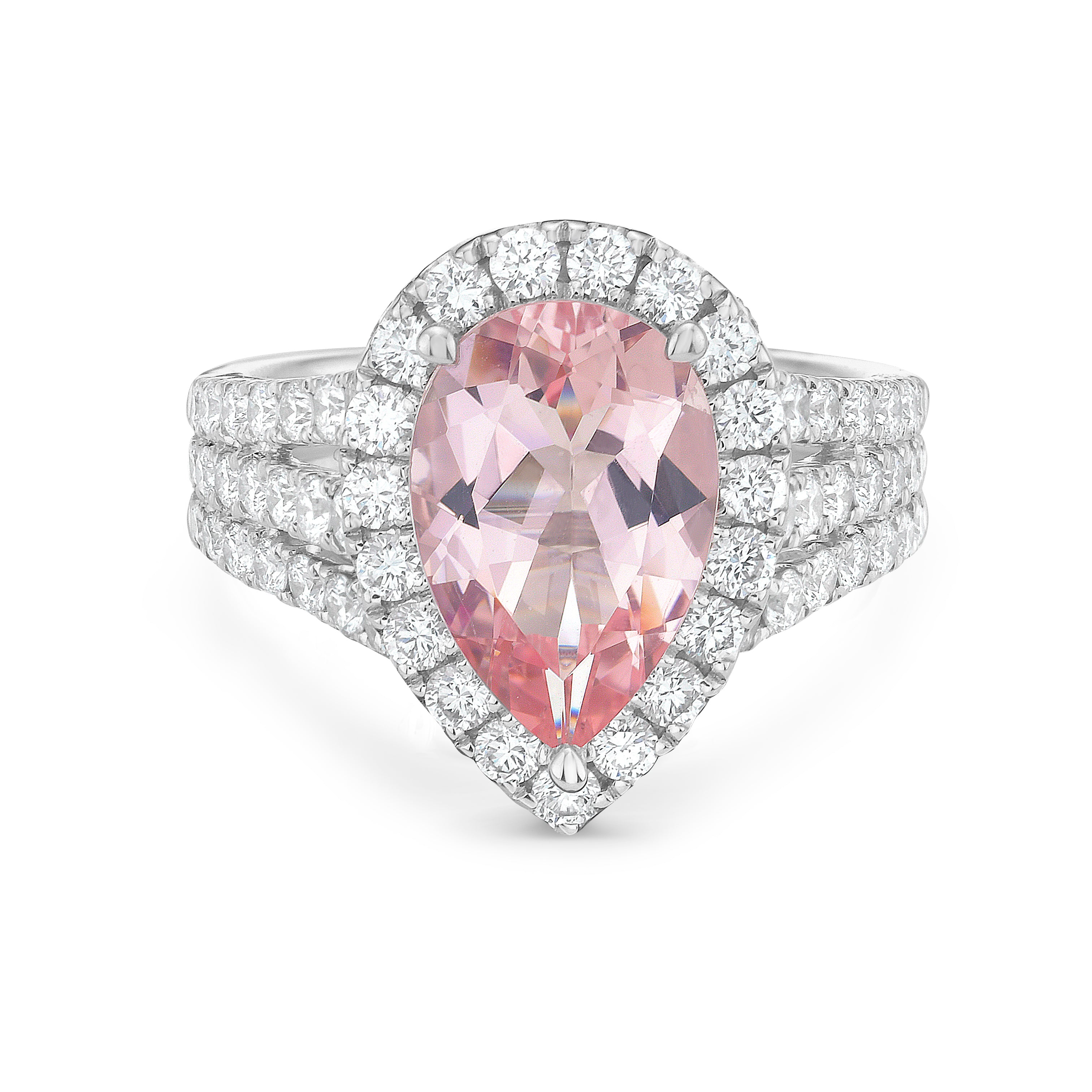 Triple Row Split Shank Morganite Ring