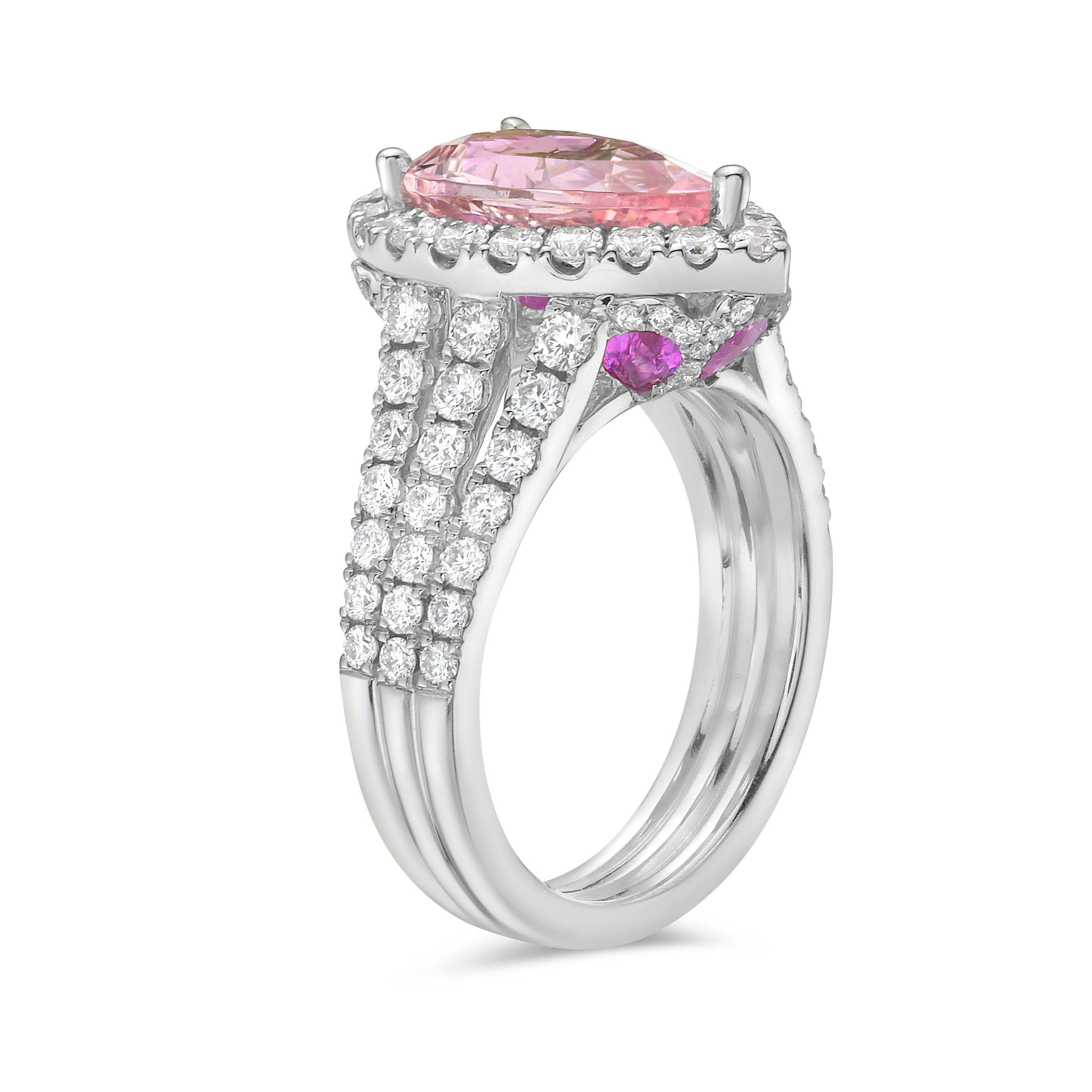 Triple Row Split Shank Morganite Ring