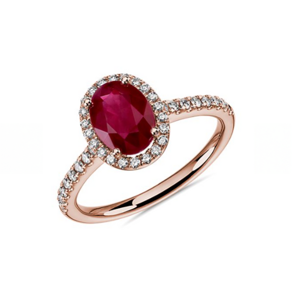 14K Rose Gold Diamond Halo Ruby Ring