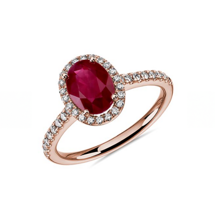 14K Rose Gold Diamond Halo Ruby Ring