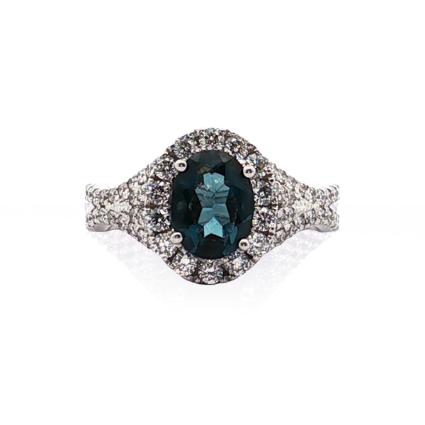 18K White gold Diamond and London Blue Topaz Ring