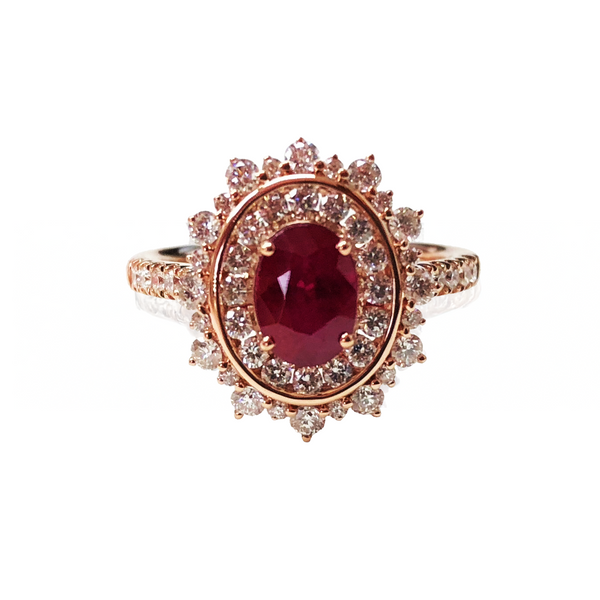 14K Rose Gold Diamond Halo Ruby Ring