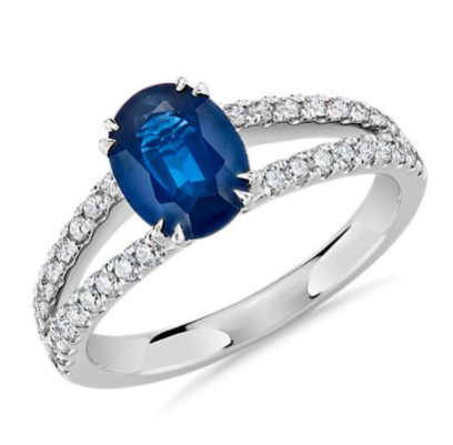 14K White Gold Diamond Sapphire Ring