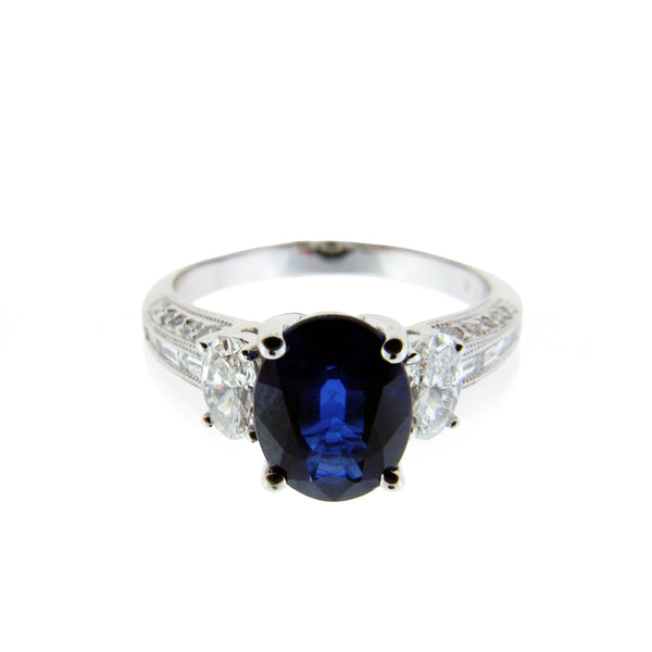 14K White Gold Diamond Sapphire Ring