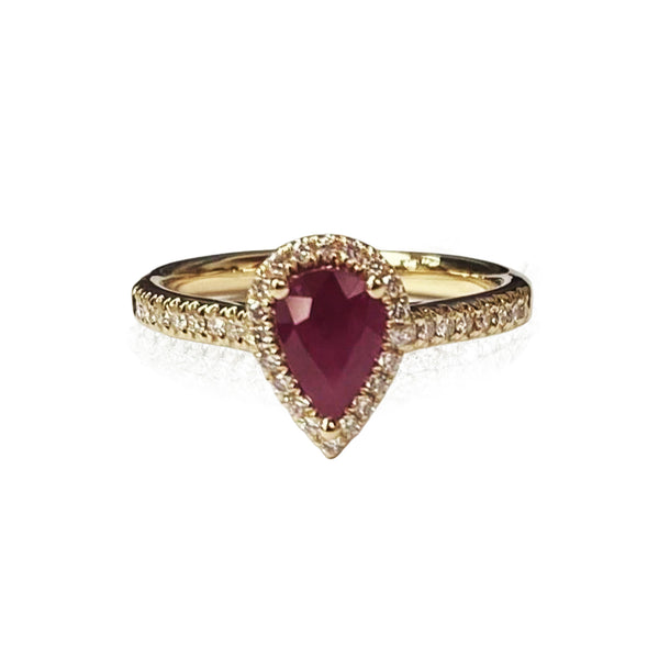14K Yellow Gold Diamond Halo Ruby Ring