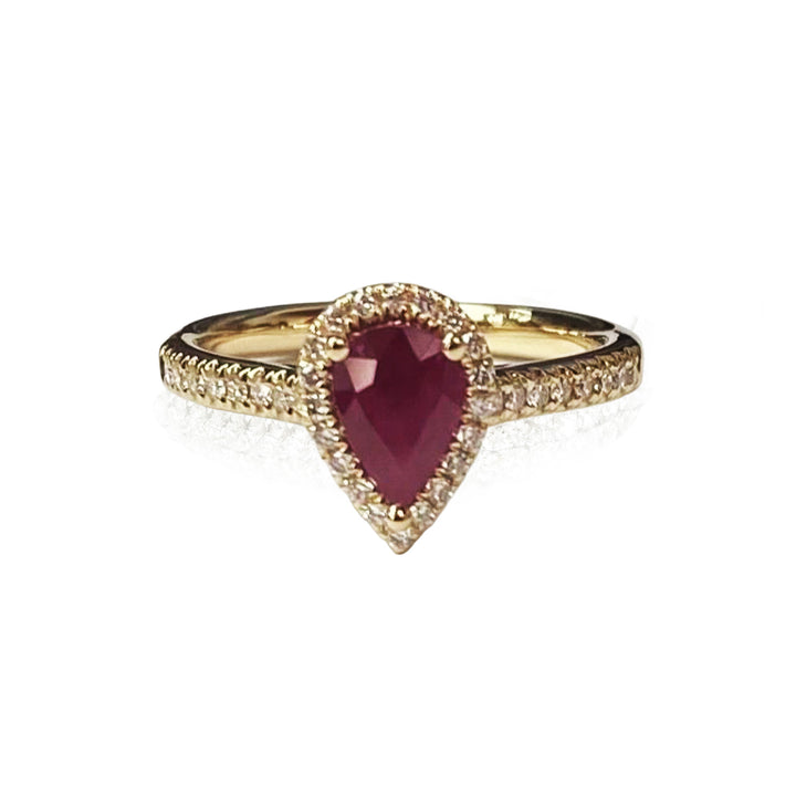 14K Yellow Gold Diamond Halo Ruby Ring