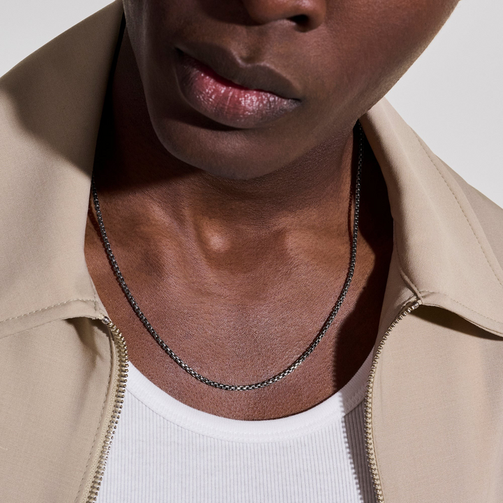 Dark Sterling Silver Box Chain Necklace 2.7MM