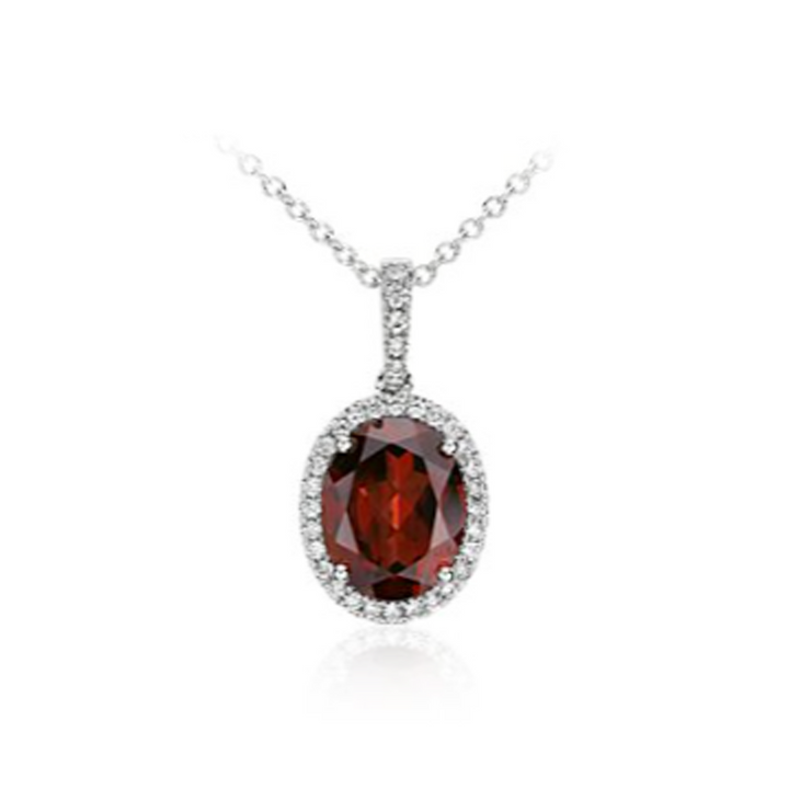 Garnet and Diamond Halo Necklace
