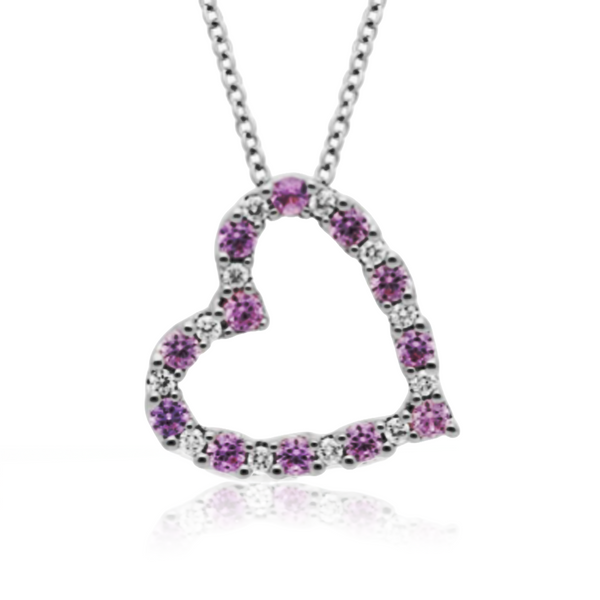 Diamond and Pink Sapphire Heart Necklace