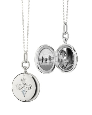 "Queen Bee" Sterling Silver Locket Necklace with White Sapphire