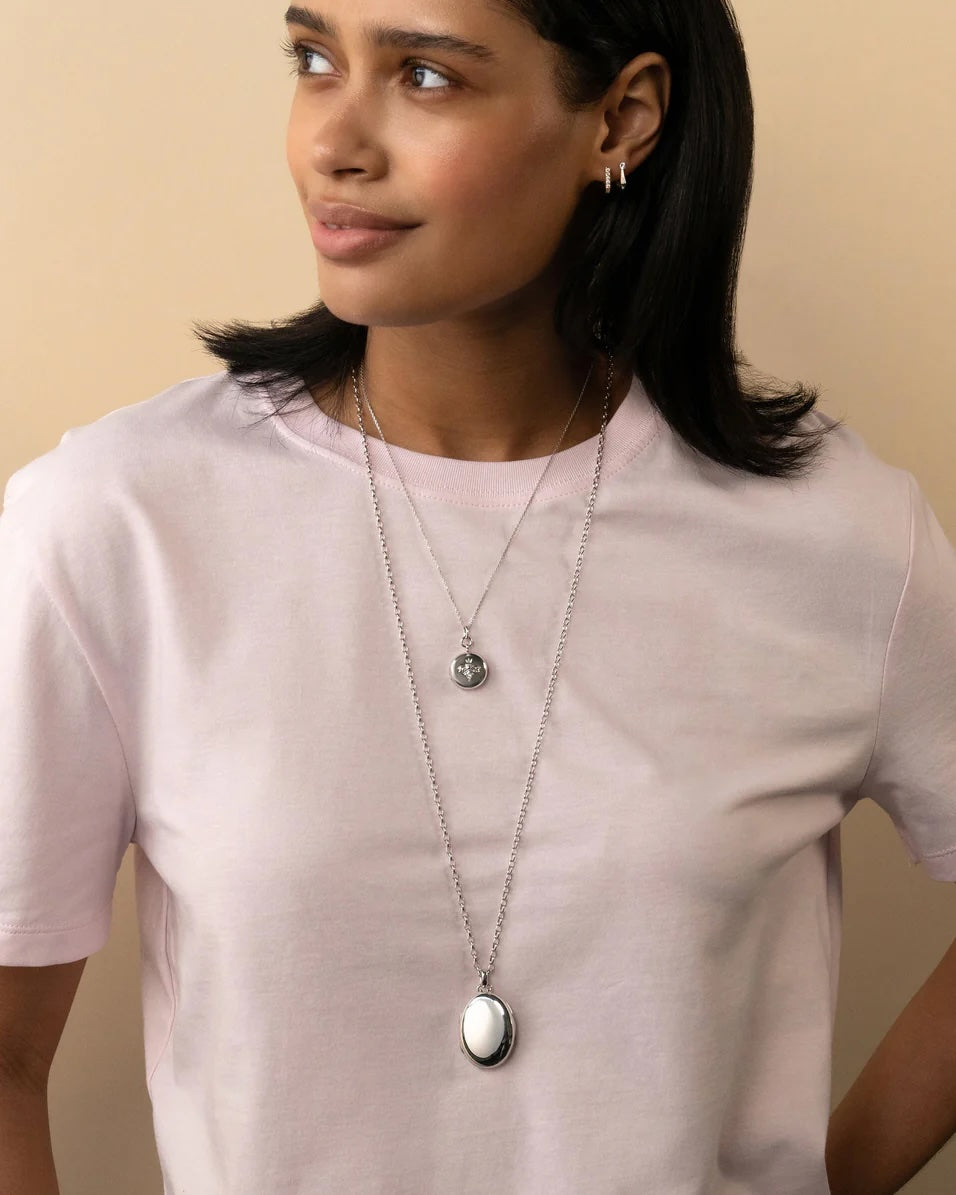 "Queen Bee" Sterling Silver Locket Necklace with White Sapphire