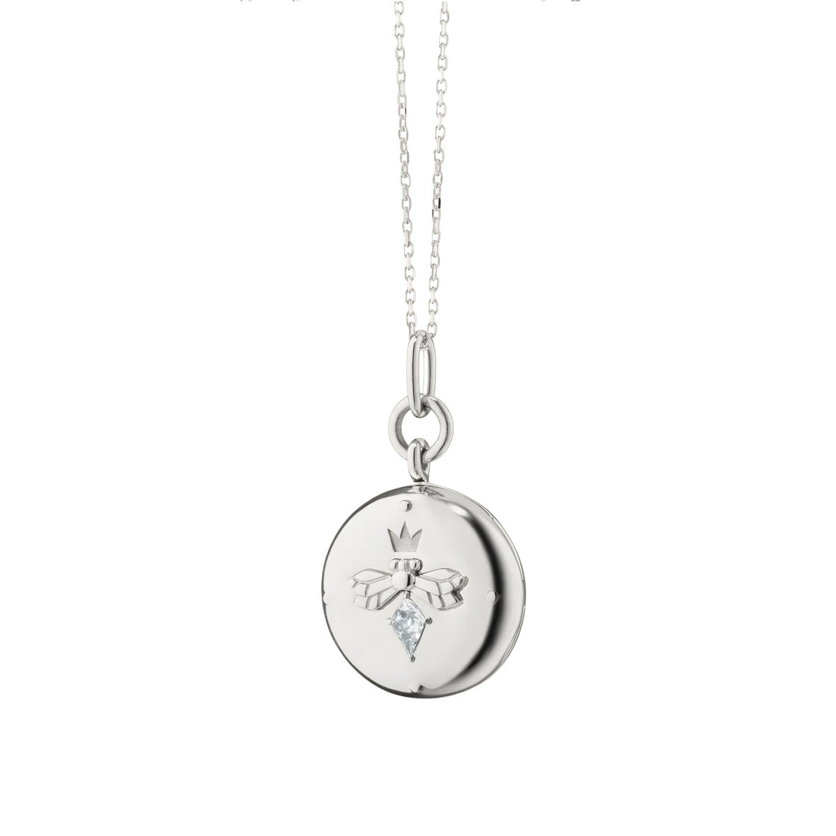 "Queen Bee" Sterling Silver Locket Necklace with White Sapphire