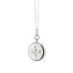 "Queen Bee" Sterling Silver Locket Necklace with White Sapphire