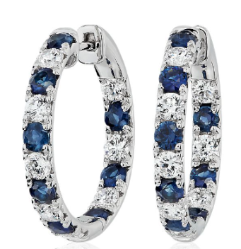 Blue Sapphire and Diamond Hoop Earrings