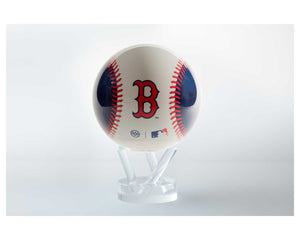 Front view of 4.5-inch MLB Red Sox Mova Globe showing Red Sox B logo and baseball stitching on clear acrylic stand, white background