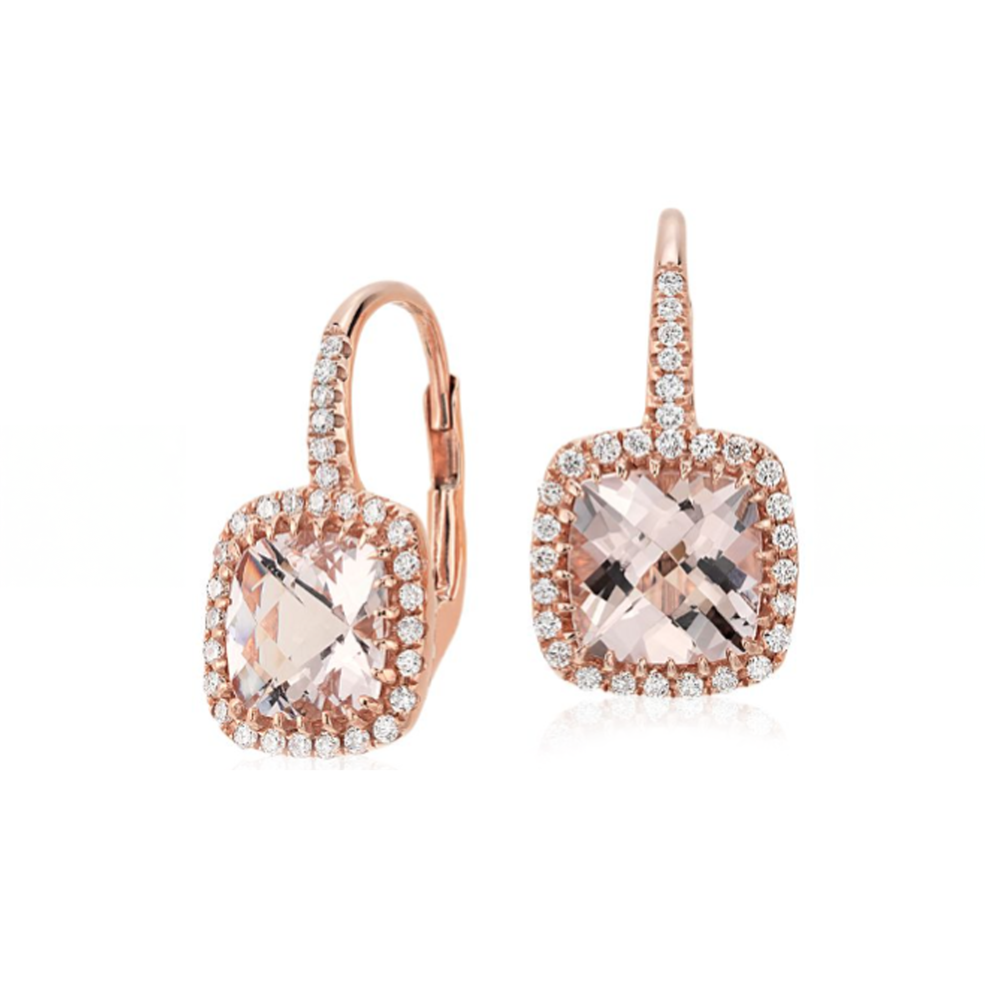 Morganite and Diamond Halo Dangle Earrings