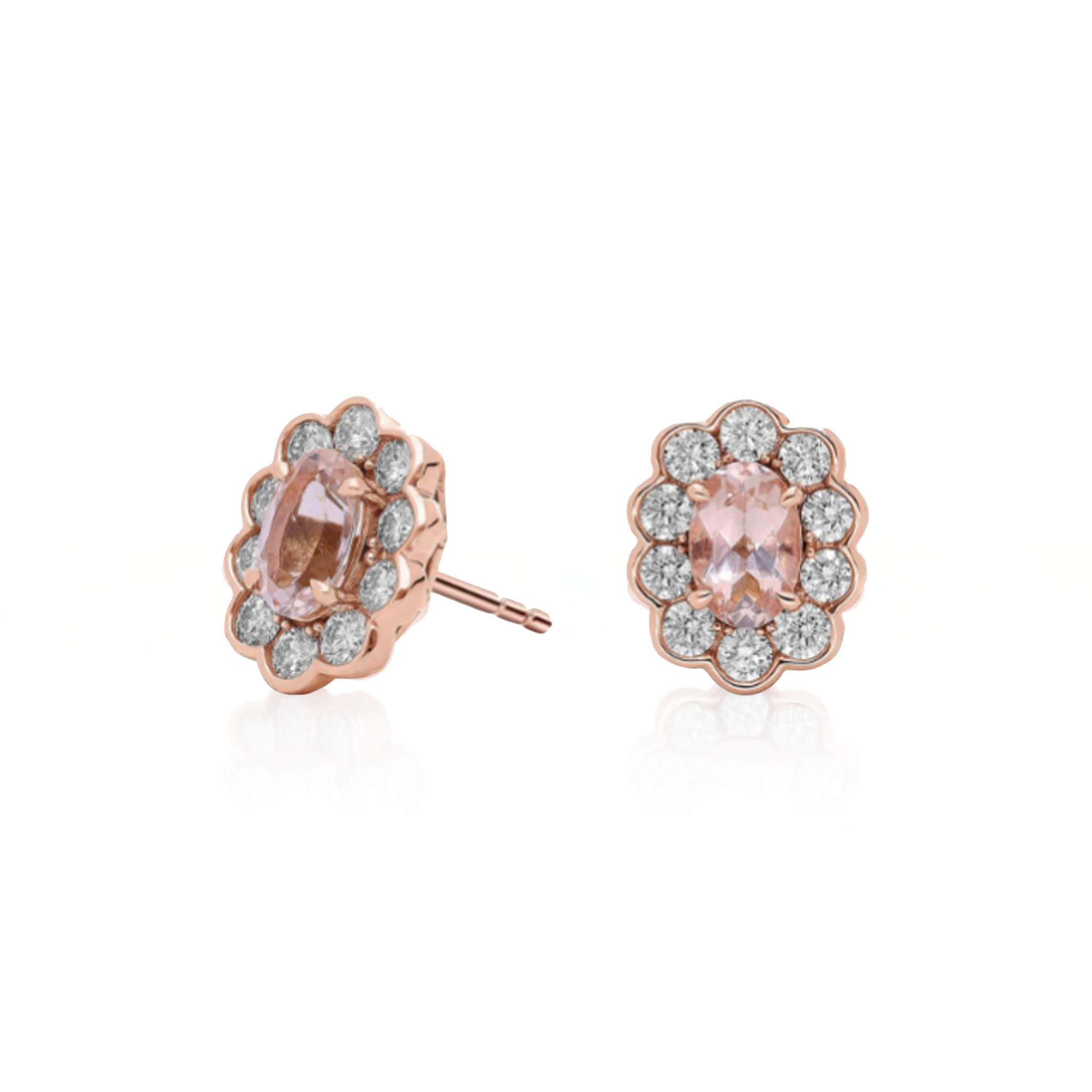 Morganite and Diamond Halo Stud Earrings