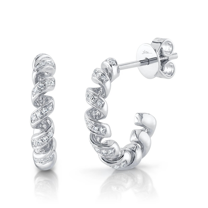 Shy Creation -&nbsp; 0.13ct 14k White Gold Diamond Spiral Hoop Earring