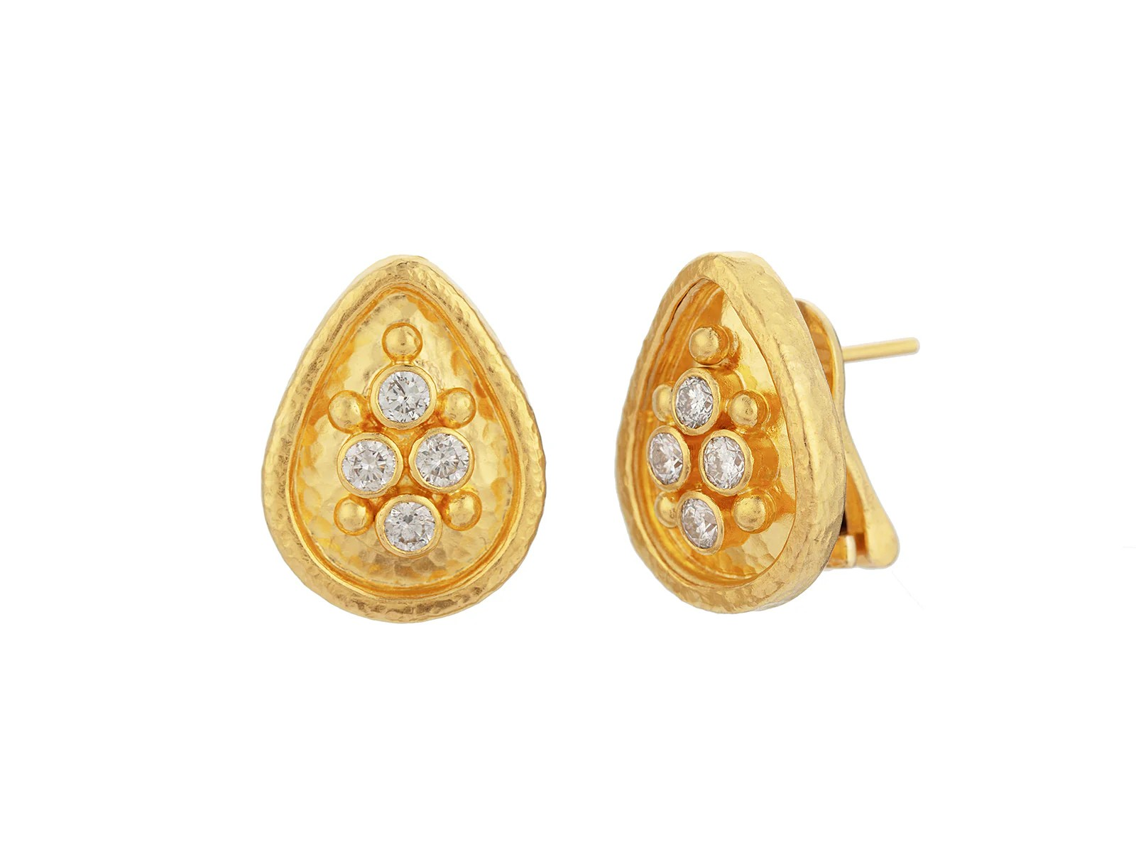 24K Gold Clustered Teardrop Diamond Earrings