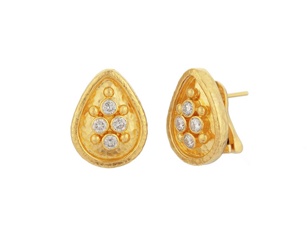 24K Gold Clustered Teardrop Diamond Earrings