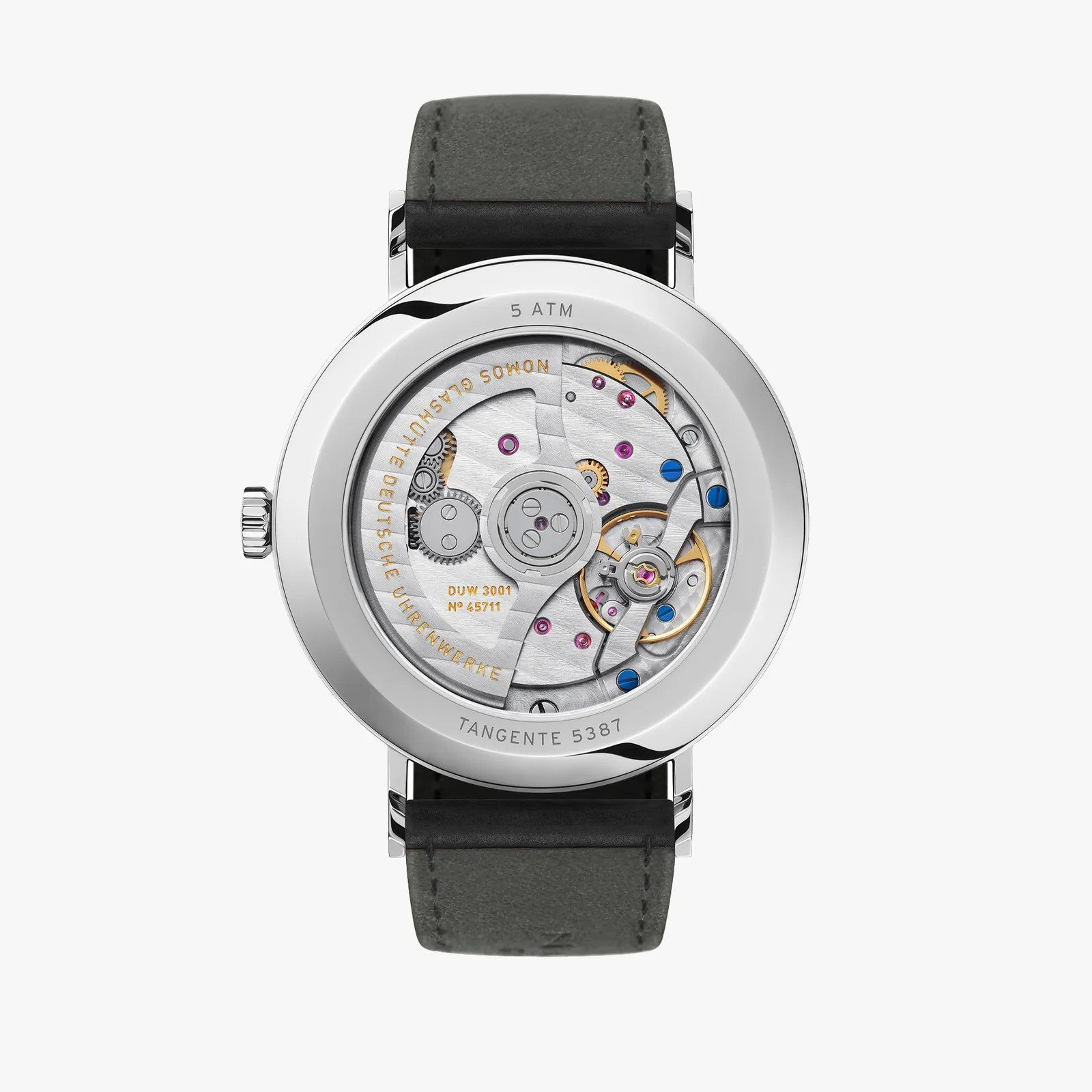 Watch with visible mechanical components on a white background