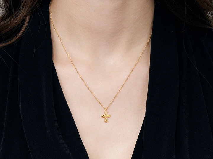 Hammered Gold Cross Pendant Necklace