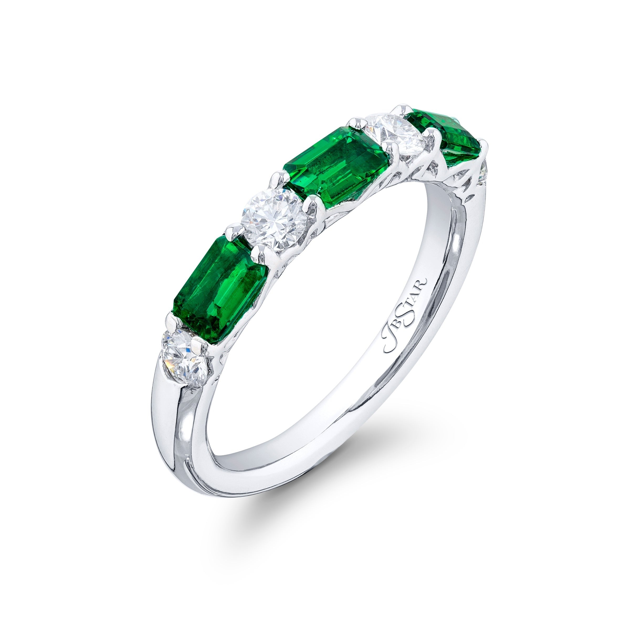 1.24ctw Emerald &amp; Diamond Platinum Band