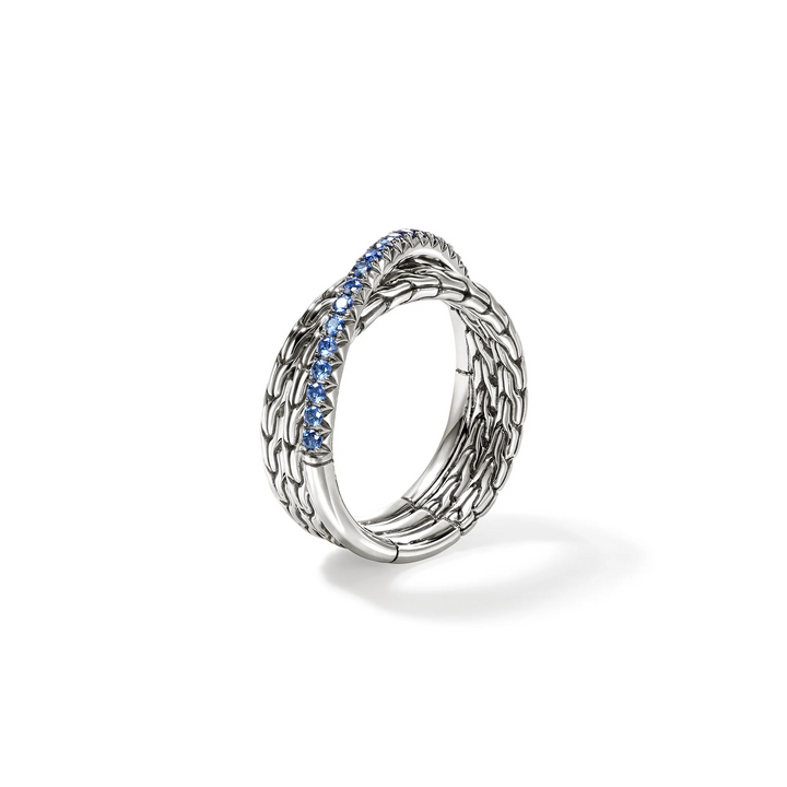 Sterling Silver Essential Pavé Blue Sapphire Crossover Ring